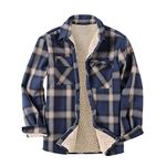 HULKAY Mens Long Sleeve Sherpa Fleece Flannel Shirts Button Down Berber Lined Shackets Warm Camp Shirts Plaid Jackets(Navy,L)