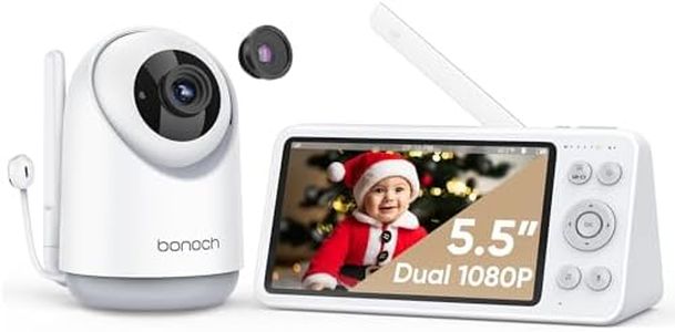bonoch Video Baby Monitor No WiFi, Local Storage+Playback, 1080p HD Camera&Display, Baby Monitor with Camera and Audio, 7800mAh, 1800ft Range, Motion&Sound Detection, Hack-Proof, Additional 110° Lens