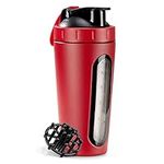 Navaris Stainless Steel Protein Shaker - 750ml Nutrition Protein Drink Bottle with Mixer Blend Ball - 0.75 Litre Protein Shaker - Red