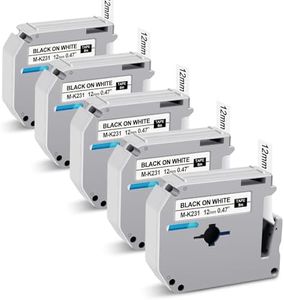 M Tape M-K231 Compatible with Brother PTouch Label Maker Tape Refills, 12mm 0.47'' White MK231 M-K231S Replace for Brother PT-M95 PT-65 PT-80 PT-70 PT-45 PT-90 Black on White, 5 Pack
