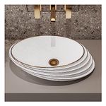 MEJE 21 Inch Slant Oval Shape Art Basin, Embossed Pattern,Rose Gold Trim Design, Above Counter Bathroom Sink, Porcelain Ceramic Countertop Vessel Sink (Include pop up Drain)