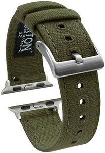 BARTON WATCH BANDS - Army Green Cordura Fabric & Silicone Hybrid Watch Bands Compatible with Apple Watch Models - 1, 2, 3, 4, 5, 6, 7, 8, 9, 10, SE, Ultra & Ultra 2 - (38mm/40mm/41mm)