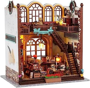 Quanquer Miniature House Kit: Magic Book Store Book Nook with Furniture and LED Light - DIY Kits for Adults - Wooden Doll House - Great Handmade Craft Model Kits - Tiny House Decor Ideal Gifts