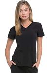 Dickies EDS Essentials Scrubs, V-Neck Womens Tops with Four-Way Stretch and Moisture Wicking DK615, L, Black