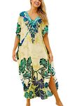 LikeJump Women's Cotton Boho Kaftan Beach Cover Up Swimwear Kimono Maxi Dress Plus Size