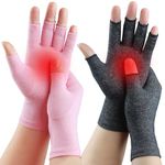 2 Pairs Fingerless Arthritis Gloves for Women Men, Hand Compression Gloves for Relieve Pain from Carpal Tunnel, Rheumatoid, Osteoarthritis, RSI, Support Typing (Medium, Pink1+Black1)