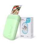 Liene Photo Printer, 2x3” Mini Portable Instant Photo Printer Bundle w/ 50 Zink Adhesive Paper, Bluetooth 5.0, Compatible w/iOS & Android, Small Color Mono Picture Printer for iPhone, Smartphone Green