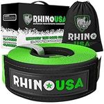 Rhino USA Recovery Tow Strap Lab Tested Premium Draw String Bag Included, Triple Reinforced Loop Straps to Ensure Peace of Mind - Emergency Off Road Towing Rope (10' x 4" Green)