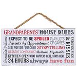 P. Graham Dunn Grandparents House Rules Wood Sign with Jute Rope Hanger, 40 x 4.5 White Print