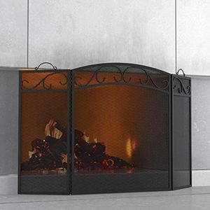 Fire Beauty Fireplace Screen 3 Panel with Handles Wrought Iron 51"(L) x31(H) Spark Guard Cover(Sanded Black)