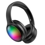 Wireless Bluetooth Headphones with ANC Microphone, Rainbow RGB Lights Effect Lightweight Foldable Over-Ear Headphones with Music & Game Mode, 45H Plays for Travel Home Office, Hands-Free Clear Calls