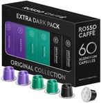 Rosso Coffee Capsules for Nespresso Original Machine - 60 Gourmet Extra Dark Roast Espresso Pods - Single-Serve Aluminum Coffee Pods Compatible with Nespresso Original Line Machines (Extra Dark 60)