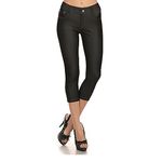 New Women's Stretchy Skinny Jeggings Shorts & Capri Pull On Style Trends SNJ - Black -