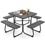 COSTWAY 8 Seater Picnic Table and Bench, All Weather Outdoor Dining Table Set with Built-in Benches and Umbrella Hole, Camping Table Sets Furniture for Patio Garden BBQ（Square,Black