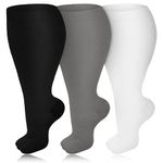 3 Pairs Plus Size Compression Socks for Women & Men, 20-30 mmHg Wide Calf Extra Large Knee High Flight Socks Compression Stockings for Circulation Support