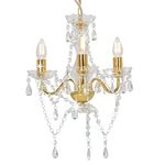 vidaXL Chandelier with Beads Elegant Charm Contemporary Style Pendant Bedroom Hanging Lamp Living Room Chandelier with Beads Golden Round 3xE14