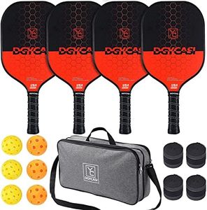 YC DGYCASI Graphite Pickleball Paddles Set of 4, 2023 USAPA Approved, Carbon Fiber Surface (CHS), Polypropylene Lightweight Honeycomb Core, 3 Indoor 3 Outdoor Pickleball, 4 Replacement Soft Grip + Bag