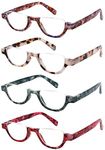 4 Pairs of Colorful Fashion Half Moon Frame Reading Glasses Spring Hinge Male and Female Readers (4 Pack Mix, 2.0)