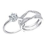 Wuziwen Round Cz Engagement Wedding Ring Set for Women Sterling Silver Guard Ring enhancer Size 7