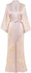 PRODESIGN Long Kimono Robe Satin Sleepwear Gradient Watercolor Silky Kimono Nightgown Bathrobe Kimono Blouse Cardigan, Gardenia - Champagne, One Size