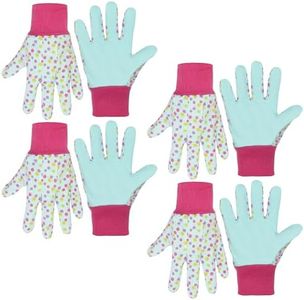 HANDLANDY 4 Pairs Kids Gardening Gloves, Girls Boys Children Garden Work Play Gloves (Pink Dot, Medium)