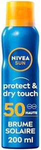 NIVEA SUN Brume solaire Protect & Dry Touch FPS 50 (1x200 ml), Protection anti UV 100% transparente résistante à l’eau, écran solaire non gras absorption rapide
