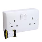 SH|P® CONVEX Range White 13A Electrical 2 Gang Switched Wall Socket and 25mm Surface Mount Pattress Box (1 Pack) - Convenient and Versatile Power Solution (2 Gang Socket + Back Box)