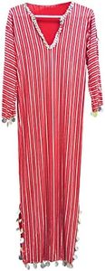 Horus Artesanía de Egipto Jolie robe égyptienne de danse du vent Saidi, Baladi Galabeya, Fallahi Abaya, Kaftan, brodée faite à la main, taille unique, Sriped, étirable (rouge argenté)
