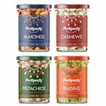 PrettyNutty Dry Fruits Combo Pack - (100g * 4) 400gm (Almonds, Cashews, Pistachios, Raisins 100gm Each) Diwali Gift Pack