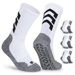 Closemate 3 Pairs Soccer Socks Men Women Anti Slip Grip Sport Socks Cotton Cushion Wicking Anti Blister Athletic Socks for Basketball Football Hockey Hiking (3WhiteGrey, Size M)