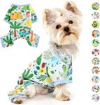 KUTKUT Small Dog Jumpsuit, Pjs Spring Doggie Onesies Summer Pet Jammies Clothes For Kitten Puppies, Cat Apparel Outfit (Dinosaur, Multi-coloured, Size: S, Chest: 35Cm, Length: 25Cm)