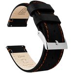 BARTON Quick Release - Top Grain Leather Watch Band Strap - Choice of Width - 16mm, 18mm, 19mm, 20mm, 21mm 22mm, 23mm or 24mm - Black/Orange Stitching 22mm