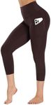 GAYHAY Leggings with Pockets for Women - 19" / 25" Yoga Pants High Waist Tummy Control Compression for Workout Brown