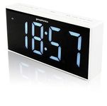 Grouptronics Large Digital Alarm Clock Radio MK2 - Mains Powered, 9" Large Display Clock, Telescopic Aerial, Bedside or Kitchen, Non Ticking, Dual Alarm, Brightness Control, Battery Back-Up - White