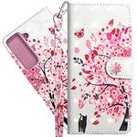 COTDINFOR Compatible with Samsung Galaxy S21 FE Wallet Case Leather Flip case Slim 3D Painted Design with Card Slot Holder and Stand Phone Case for Samsung Galaxy S21 FE. PU- Tree Cat