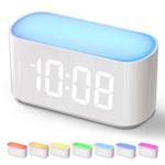 ONLAKE Alarm Clock for Bedrooms, Large Display Digital Clocks with 2 Alarms, 7 Color Larger Night Light, Battery Backup, Dimmer, Adjustable Volume, Easy Snooze (White)