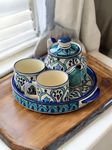 BACKKSPACE RETAIL Hand Painted Ceramic Tea Pot Set - 2 Cups (160ml), Kettle (450ml), and Tray | Elegant Mehrab Pattern| Perfect for Tea Lovers| Microwave & Dishwasher Safe| Ideal Gift Set