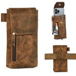 Leather Village Genuine Leather Cell Phone Holster – 7”X3.5”- Brown- Universal Smartphone Phone Case with Belt Clip [Magnetic Closure] ID Card Holder Pouch – iPhone, Samsung Galaxy, Google Pixel