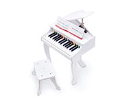 Hape Deluxe White Grand Piano | Thirty-Key Piano Toy with Stool, Electronic Keyboard Musical Toy Set for Kids 3 Years+