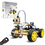 PotliBABA DIY 4WD 2-in-1, Obstacle avoiding Light Follower Robotics Kits, Science Kits for All, Motor, Arduino Uno, Switch, Wire, Battery case, Motor Drive, Chassis, Wheels, Caster Wheel and Screws.