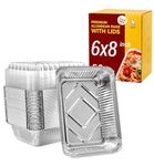 Katbite Aluminum Pans with Lids (50-Pack, 8.5"×6") 2.25 LB Capacity Foil Food Containers with Clear Lids, Disposable Tin Foil Pans, for Baking, Meal Prep and Freezer, Takeout…