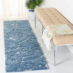 Safavieh Florida Shag Collection SG455-6011 Scrolling Vine Graceful Swirl Runner, 2' 3" x 13', Light Blue/Cream