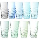 Youngever 9 Pack 700ML Re-usable Plastic Tumblers, Stackable Plastic Glasses, Drinking Glasses, Shatterproof Beverage Tumblers, NO BPA, Top Rack Dishwasher Safe, 9 Coastal Colors