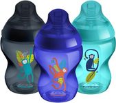 Tommee Tippee Closer to Nature Baby Bottles, Slow-Flow Breast-Like Teat with Anti-Colic Valve, 260ml, Pack of 3, Jungle Blues
