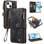 Vofolen for iPhone 15 Plus Case PU Leather iPhone 15 Plus Wallet Case with 10 Credit Card Holder Flip Stand Case Wristlet Zipper Magnetic Closure Protective Cover for iPhone 15 Plus Phone Case-Black