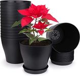 KAHEIGN 10Pcs 14cm Plastic Plant Pots Plant Container Indoor Flower Pots with Pallet Trays for Office House (14 x 12cm, Black)