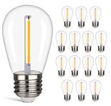 MX232 S14 Replacement LED Light Bulbs Warm White 2200K Outdoor String Light Bulbs 1W Equivalent to 10W Clear Plastic Shatterproof & Waterproof Bulbs E26 Base Vintage LED Edison Filament Bulbs 15 Pack