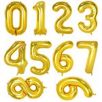 10 Pcs Number Balloon, Number 0-9 Foil Balloons 16 Inch Self Inflating Balloons Air Filled Balloons Helium Mylar Digit Balloons for Birthday Party Celebration Decorations (Gold)