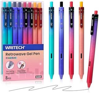 WRITECH Black Ink Gel Pens: 8-Pack Retrowave 0.5mm Fine Point Pens - Smooth Writing Silent Clicker and Refillable Perfect for School Office & Everyday Use.