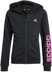 adidas Girl's Essentials Linear Logo Full-Zip Hoodie, black/semi lucid fuchsia, 14-15 Years